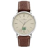 Dugena Herren-Armbanduhr 4460845 Mondo, Funk, Quarz, beigefarbenes Zifferblatt, Edelstahlgehäuse, Saphirglas, Lederarmband, Dornschließe, 5 bar