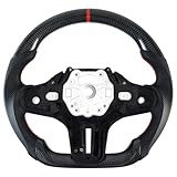 Acclcors Handgefertigte echte Carbonfaser-Lenkrad, Runde Oberseite und flache Unterseite Lenkrad, Perforierter Ledergriff für BMW M Sport G20 M3 F40 F44 G21 G28 G22 G29 F87 G80 F82 F83