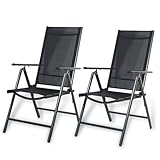 CCLIFE Gartenstühle Alu 2er Set,Gartenstuhl Hochlehner Klappbar, Balkonstühle 7-Fach Verstellbar bis 150kg Dunkelgrau, Modell: Breeze,CushHom