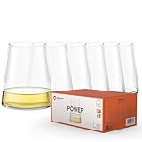 Stölzle Lausitz Weißweinbecher Power 6er-Set 380 ml – Moderne Weingläser ohne Stiel für maximale Aromaentfaltung – Flache Weißweingläser aus Kristallglas – Spülmaschinen- & Stoßfest, Made in Germany