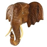 Oriental Galerie Elefantenkopf Wanddeko Elefant Holz Kopf Skulptur Figur Trophäe Wandfigur 30cm