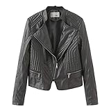 Kurzmantel Jacke Frauen Slim Fit Damen Lederjacke Moto Biker Slim Fit Elegant Langarm Revers Mädchen Mantel Damen Motorrad Frauen Biker Kurz Jacken für Frauen