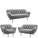 MKS MEBLE Sofa - Moderne Sofa Set 3+2+1 - Skandinavische Deko Polstersofa - Pirs Zwei Loungesofas und Sessel - Sechs Personen Grau