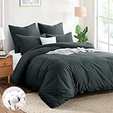 Aisbo Bettwäsche 220x240 Baumwolle Grau - Bettwäsche-Sets Bettbezug 220x240 3teilig mit 2 Kissenbezüge 80x80 cm, Dunkelgrau Baumwollbettwäsche Set, Oeko-TEX Bettwäsche Anthrazit mit Reißverschluss