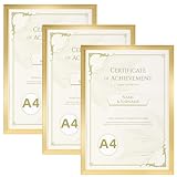 Hoikwo 3 Stück Bilderrahmen A4 - Gold Fotorahmen für Wand oder Tisch, Rahmen für 21x29,7 cm Fotos, Dokumente, Zertifikate