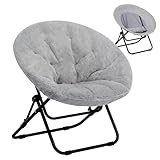 HollyHOME Klappbar Sessel Rund Klappsessel Wohnzimmer Ohrensessel Runder Loungesessel Mondsessel Relaxsessel Gemütlicher Lesesessel Schlafzimmer Plüsch, Grau