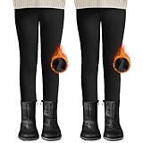 DDOBB 2er Pack Thermo Leggings Mädchen Gefütterte Winter Leggins Mit Fleece Kinder High Waist Thermounterwäsche Dicke Warm Lange Hose für Alltag(Schwarz*2, M=(122-134))