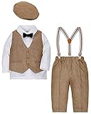 ZOEREA 4tlg Baby Jungen Bekleidungssets Hemd + Hose + Weste + Hut Fliege Krawatte Kinder Anzug Gentleman Festliche Hochzeit Langarm Body für Frühling Herbst