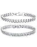 MYGLOAR 2PCS Edelstahl-Armband für Liebhaber - Silbernes Panzerketten-Paar, Geschenk für Ihn, Freundin, Ehefrau, Schwester - Unisex Valentinstag, Weihnachten, Ostern