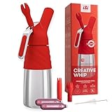iSi Creative Whip Sahnespender 500ml , iSi Red , hochwertiger Edelstahl , inkl. 2 iSi Sahnekapseln & 2 Garniertüllen , iSi Sahnespender für Sahne, Dessert & herzhafte Dips , Spülmaschinenfest