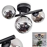 Deckenleuchte Chariton, Deckenlampe aus Metall/Glas in Schwarz/Rauchfarben, moderne Leuchte mit Schirmen aus Echtglas/Rauchglas, 3-flammig, 3 x G9 LED 3,5 Watt (inkl.), 1050 Lumen (insg.), 3000 Kelvin