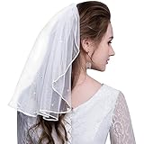 AMERSON Brautschleier, Schleier kurz Strass Schleier Elegante Braut Tüll mit Kamm Hochzeitsschleier Hochzeit Kurzer Schleier für JGA Junggesellinnenabschied Hochzeit Zubehör Schleier (Ivory)