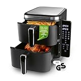 GOURMETmaxx FryUp Vertikale Doppelkammer Heißluftfritteuse | vertikaler Airfryer | klappbares Touchdisplay | 32% platzsparender | Fassungsvermögen 10L | Heißluftfritteuse 2 Kammern