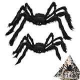 YANXINKE Halloween Spinnen, Riesen Spinne Halloween Deko Outdoor, Spinnennetz Halloween ​Dekoration, Gruselige Realistische große Spinne Requisiten (90cm+75cm)