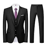 KUDORO Herren Anzüge 3-teilig Slim Fit Eine Knöpfe für Hochzeit Business Herrenanzug Sakko Weste Hose(Schwarz,L)