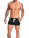 Alivebody Herren Gittergewebe Sportlich Kurze Hose zum Laufen Trainieren Schwimmen Fitness Hosen Color Black Size L