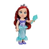 Disney Princess Arielle Puppe 35cm, reflektierende Glitzeraugen, bewegliche Gelenke, ausziehbares Outfit, Schuhe, Diadem, langes rotes Haar, für Mädchen ab 3 Jahren