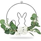 Dumeher Osterkranz, 30cm Metallring mit Hase und Osterei in schwarz Hasenkränze Frühlingsdeko Osterdeko Osterhase mit Künstlicheblumen und Eukalyptus, Frühlingsgefühle