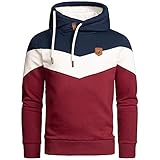 Amaci&Sons Herren Basic Kapuzenpullover Sweatjacke Pullover Hoodie Sweatshirt 4052 Navyblau/Weiß/Bordeaux L