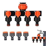 Ruayia Wasserverteiler 4 Fach, Wege-Schlauchverteiler mit 4 Ventilen, Schlauchverteiler Gartenbewässerung, 4 Geräte Können Gleichzeitig Verbunden Werden, Garten Wasserschlauch Gartenschlauch
