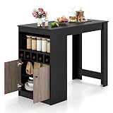 GIANTEX Bartisch Küche, Küchentheke mit Stauraum, Esszimmertisch Küchentisch mit Weinregal & offenen Fächern & Tür, Hausbar Bar Tresen, Hoher Tresentisch, Stehtisch Bar Theke Holz, 120 x 60 x 91,5 cm