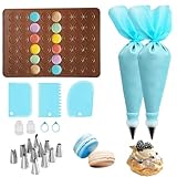 TenaLucy Macarons Backmatte,Spritzbeutel mit Tüllen,12 Spritztüllen Set,Macarons Backset 48 Mulden Macaron Backmatte Macarons Silikonmatte Torten Spritzbeutel Wiederverwendbar 39 x 29cm（22 Stück）