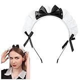 TAXTYHRE Dienstmädchen Kopfbedeckung, Schwarz Spitze Schleife Stirnband, Niedliche Dienstmädchen Cosplay Kopfbedeckung, für Mädchen Damen Halloween Karneval Masquerade Foto Requisiten