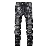 Geili Herren Jeans Hose Lang Vintage Used Look Destroyed Hohl Löchern Jeanshosen Denim Pants Basic Regular Fit Straight Jeans Große Größen Hip Hop Biker Hose Radlerhose Radhose