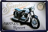 WOGEKA ART Retro Blechschild - AWO 425 Sport - DDR Motorrad - Nostalgie Schild als Geschenkidee für SIMSON-FANS zu Geburtstag Weihnachten als WERKSTATT-Deko 20x30 cm Vintage Metallschild 1043