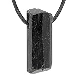 Lebensquelle Plus Schwarzer Turmalin (Schörl) Rohstein Anhänger | Echter Edelsteinanhänger + Baumwollband & Edelsteinkarte | Natürlich gewachsener Kristall