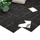Homease PVC Bodenbelag Selbstklebende Marmoreffekt Vinylboden, Rutschfeste Wasserdichte Schneidbar Fliesenoptik Bodenfliesen für Küche Wohnzimmer Balkon, Matt Schwarz 20 Fliesen 1.8m²
