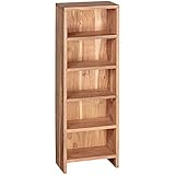 FineBuy CD Regal Akazie Massivholz Standregal 90 cm hoch CD-Aufbewahrung 5 Fächer Bücherregal Natur Landhaus-Stil
