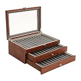 whsiodj Stifte Etui Sammlerschrank Vintage Rosenholz 34 Fächer Dreistöckig Glas Sichtfenster Samtauskleidung Federkissen Schreibtisch Organizer Antik Dekoration Geschenk (Protokollfarbe)