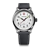 WENGER Herren Armbanduhr Terragraph, Ø 43 mm, Swiss Made, Analog Quarz, Wasserdicht bis 100 m, Leder-Armband, Schwarz/Weiß, 01.0541.126