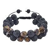 Whoiy Armband Männer, Tigerauge Armband Verstellbar Schwarzgrau 10mm 2 Lagiges Verstellbares Geflochtenes Perlenarmband Perlenarmband 30cm