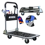 PROREGAL Profi-Plattformwagen Transportwagen Rhino 150kg klappbar mit Gummiräder, 360° Lenkrollen & Bockrollen mit Feststellbremse, mit Werkzeugtasche & 6 Sicherungsösen, Transporthilfe groß & leicht