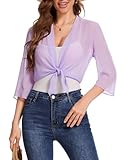 Bbonlinedress Bolero Damen festlich Chiffon Strickjacke elegant Langarm Casual Bolerojacke Offene Vorderseite Schulterjacke Lavender 2XL