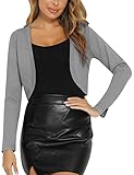 Enjoyoself Damen Bolero Langarm Kurze Strickjacke Elegant Festlich Bolerojäckchen für Kleid Schulterjacke Grau,XXL