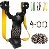Feeoc Steinschleuder Set für Outdoor – Ergonomischer Rutschfester Griff mit Magazinfach Super Grip Oberfläche – 400 Tonkugeln 6 Ersatzbändern – Präzise Sport-Schleuder für Training & Freizeit