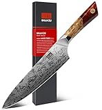 SHAN ZU Damast Küchenmesser Kochmesser, Japanisches Damastmesser aus SG2-Pulverstahl, Handgeschmiedetes Chefmesser aus 91 Schichten Damaststahl, 20CM Profi messer und Ahorngriff – WHITE TIGER Series