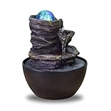 Zen Light SCFR22-L12 Zen Cascade Closed Circuit Tischbrunnen, entspannende helle farbenfrohe LED, 18cm Höhe, Kastanie