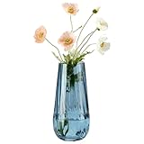 JAKY-Global Glas Vase Modern Groß, Konische Gerippte Blumenvase 25,0cm Hoch Glasvase Heimdekoration Tischdeko für Büro Wohnzimmer Hochzeiten Party Events(Blau)