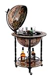 Birendy Riesiger Barwagen 45001WB01, mit massiven Eukalyptusholz Säulen, geöffnet 112 cm hoch und 58 cm breit, Globusbar, Bartisch, Hausbar, Barwagen, Weltkugel, Cocktailbar, Dekobar, Tischbar