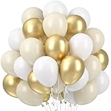 Luftballons Beige Weiß Gold, 60 Stück Ballons Beige Latex Luftballons, Weiß Goldene Luftballon Hochzeit, Sandweiß Metallic Gold Luftballons Girlande für Geburtstag Babyparty Party Dekorationen