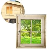 ULTINESS - Gartenhaus Fenster Holz 69 x 80 cm Dreh-/Kippfenster Gartenhausfenster mit Echtglas für 28 mm Gartenhäuser (28 mm)