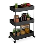 Relaxdays Rollwagen, 3 Etagen, Servierwagen, Küchenwagen, Bad & Büro, Rollregal, HxBxT: 65 x 39,5 x 21,5 cm, schwarz