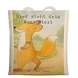 Mr. & Mrs. Panda Personalisierte Tragetasche Fuchs Joggen Design - Geschenk, Strandtasche, Dauerlauf, Shopper, Schultertasche, Laufsport, Laufen, Tüte, Umhängetasche, Personalisierter Jutebeutel