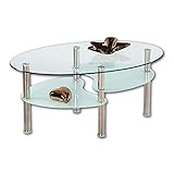 Stella Trading WAVE Couchtisch Glas mit Metall Gestell - geräumiger Glastisch mit Glasablagen für Ihren Wohnbereich - 90 x 41 x 55 cm (B/H/T)