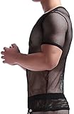Manview Herren Shirt 1/2 Arm transparent schwarz Netzshirt (3XL)