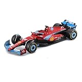 Bburago Formel 1 Ferrari SF-24 Miami-Version (2024): Modellauto im Maßstab 1:43, von Fahrer #16 Charles Leclerc, Window Box, 14 cm, rot-blau (18-36844L1)